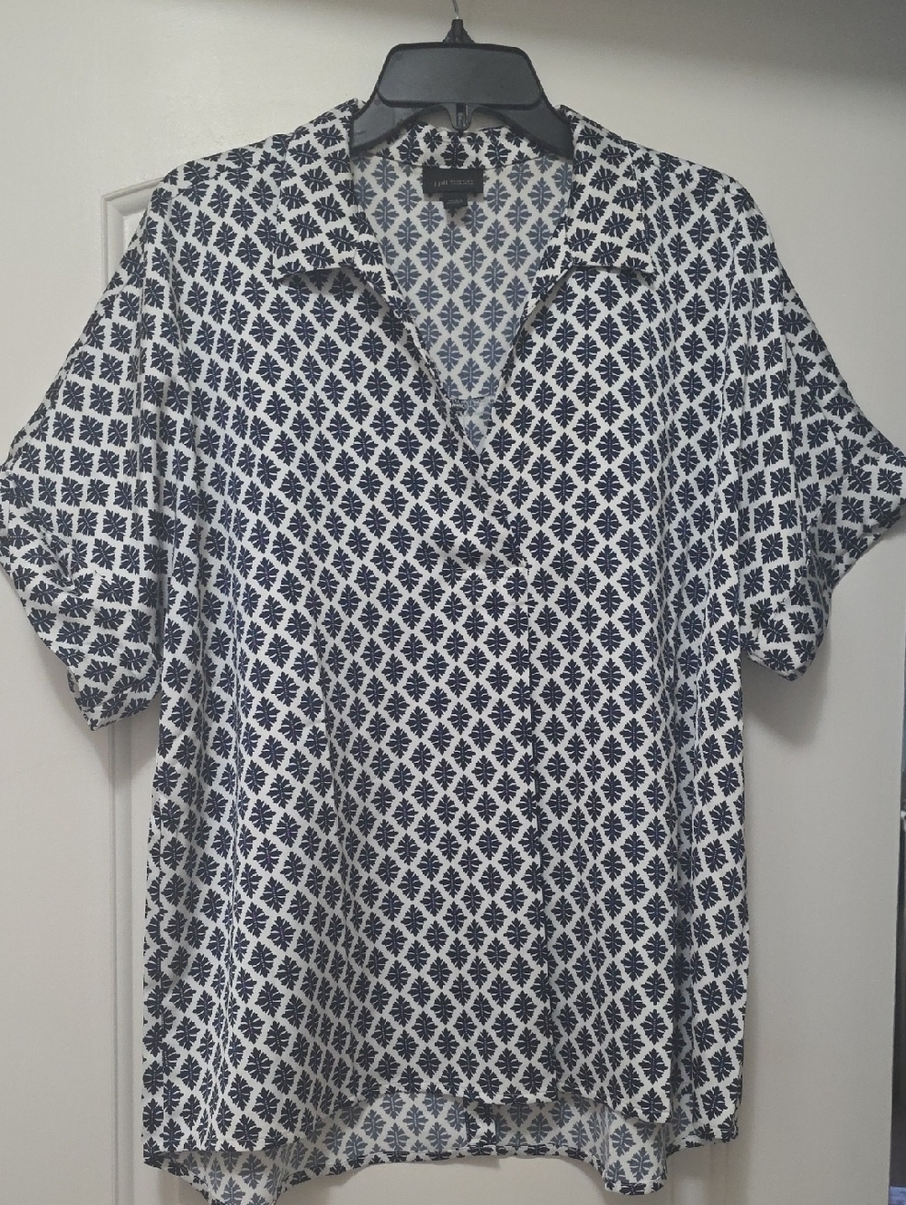 J. Jill White Blouse with Navy Geometric Print